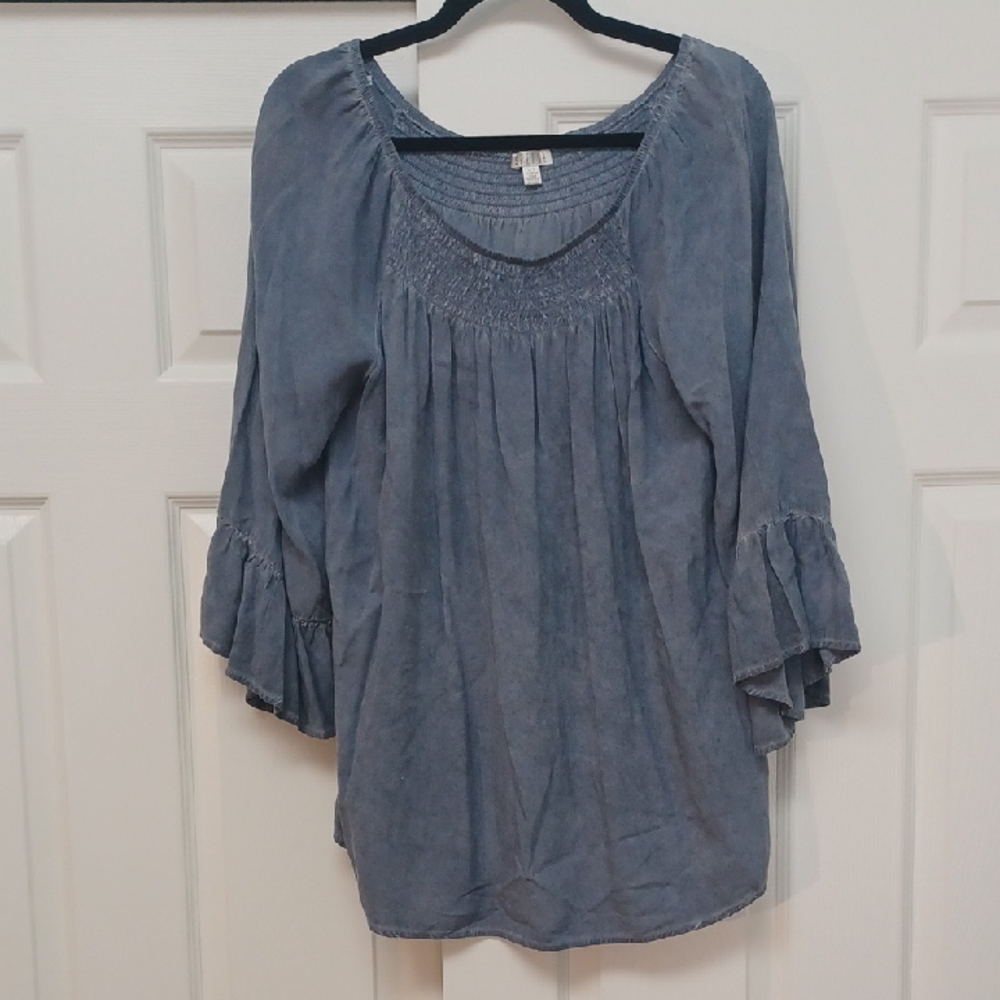 Spense Women's Soft Blue Smocked Blouse